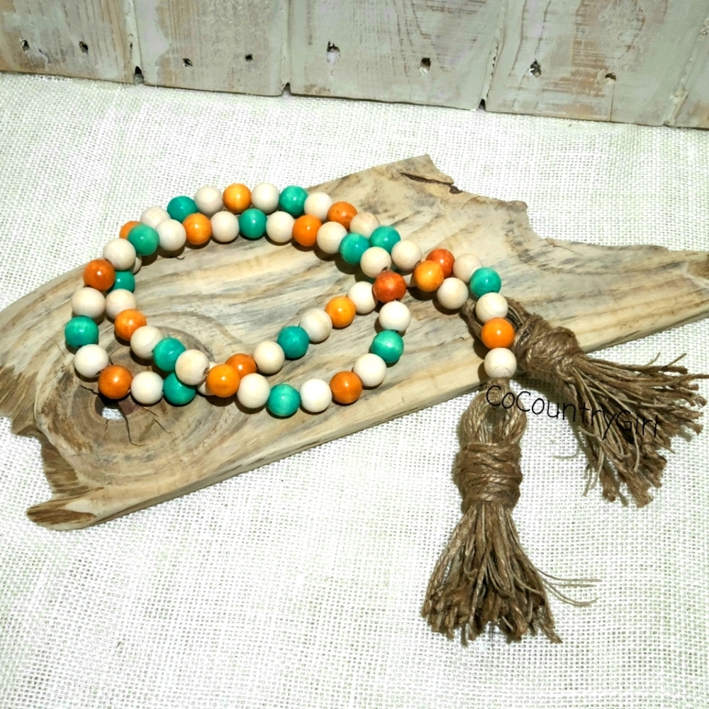 45 in Rustic Orange and Turquoise Bead Garland